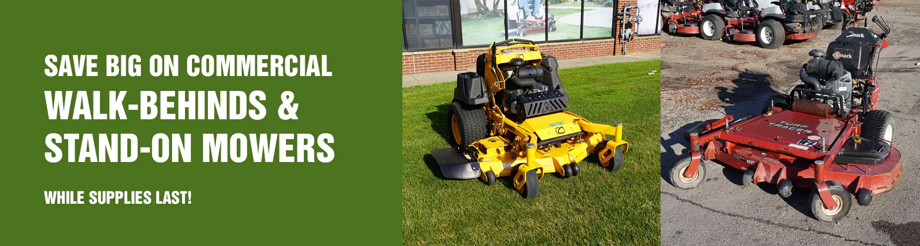 Banner Used Commercial Walk Behind And Stand On Mowers