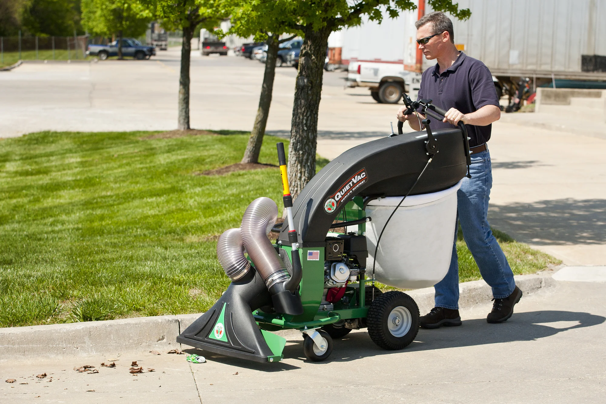 Billy Goat QUIETVAC Industrial Duty Vacuum QV900HSP Billy Goat Quietvac Series Industrial Vacuum Qv900Hsp Man Cleaning Leaves product image