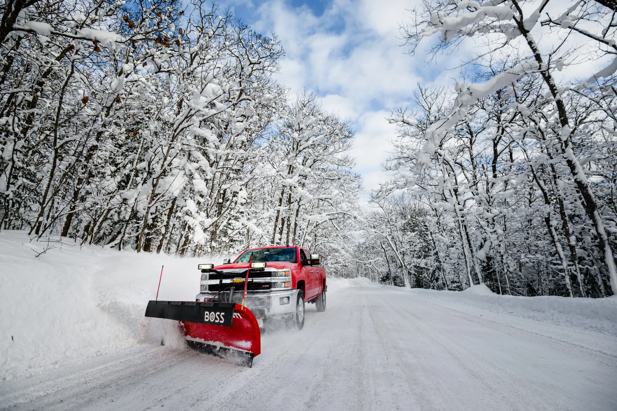 Boss Super Duty Straight Blade Steel Plow 9 Ft Stb03236 Truck Action Shot product image