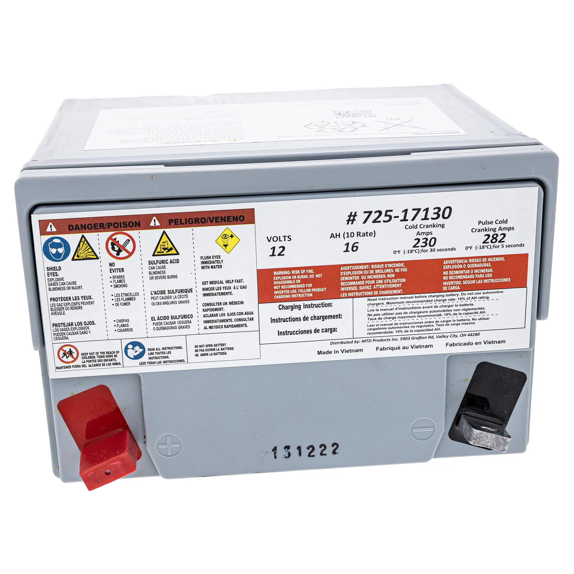 Cub Cadet Battery 230 CCA AGM U1-280 Part 725P17130