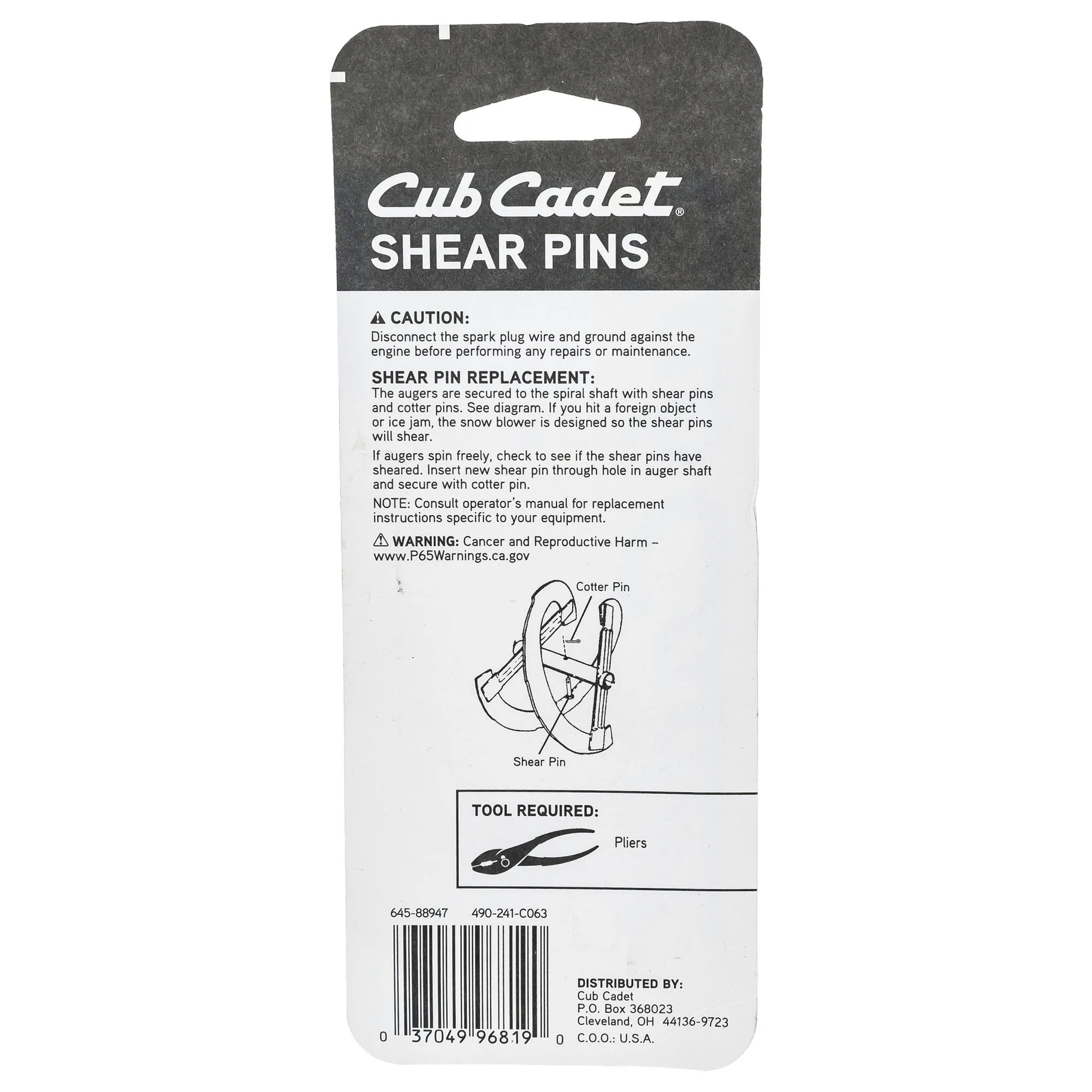 Cub Cadet Parts Shear Pins OEM-738-04124