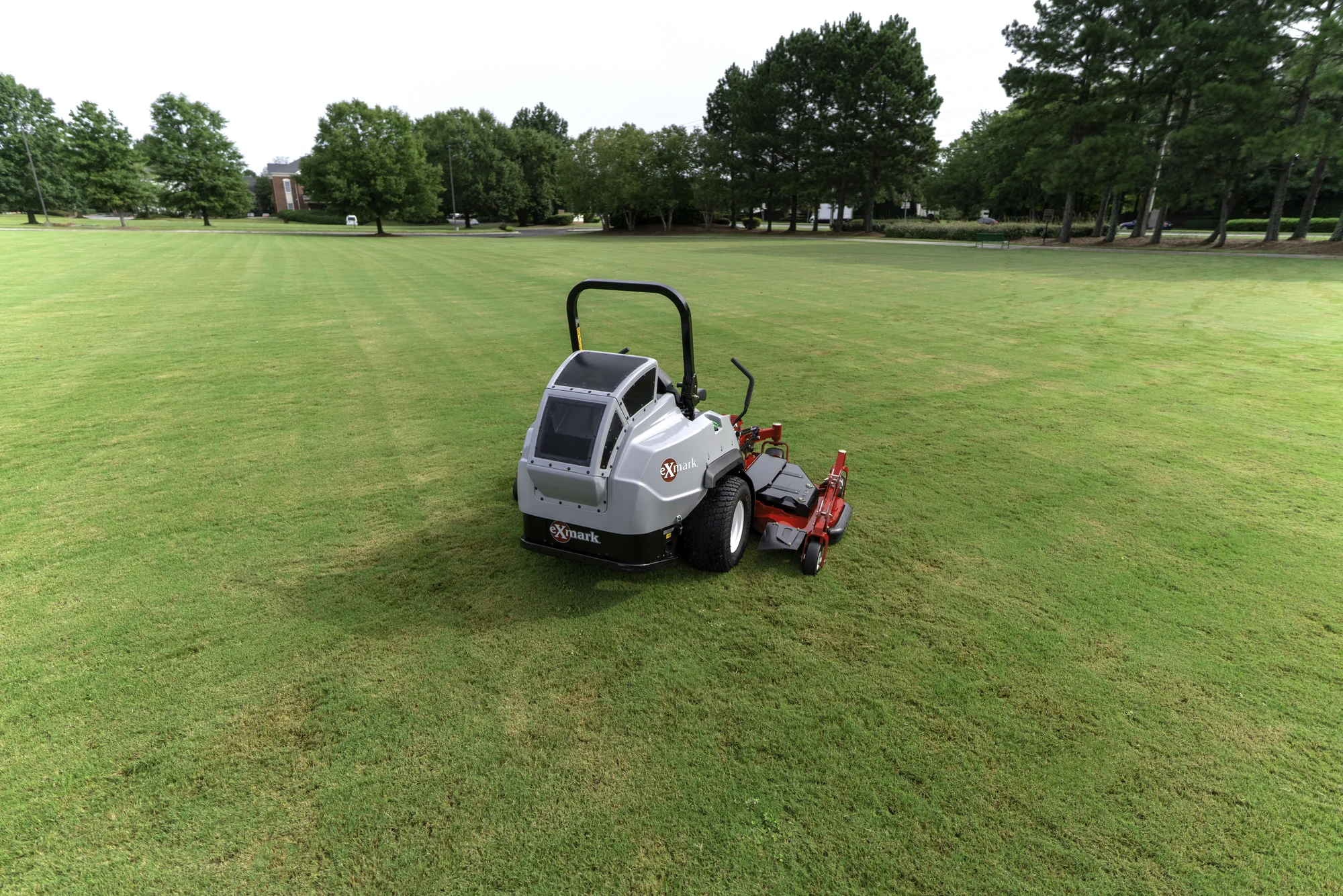 Exmark Lazer Z S Diesel Series Zero Turn Rider Lzs88Cdym96Rw0 Overhead View Mower On Grass product image