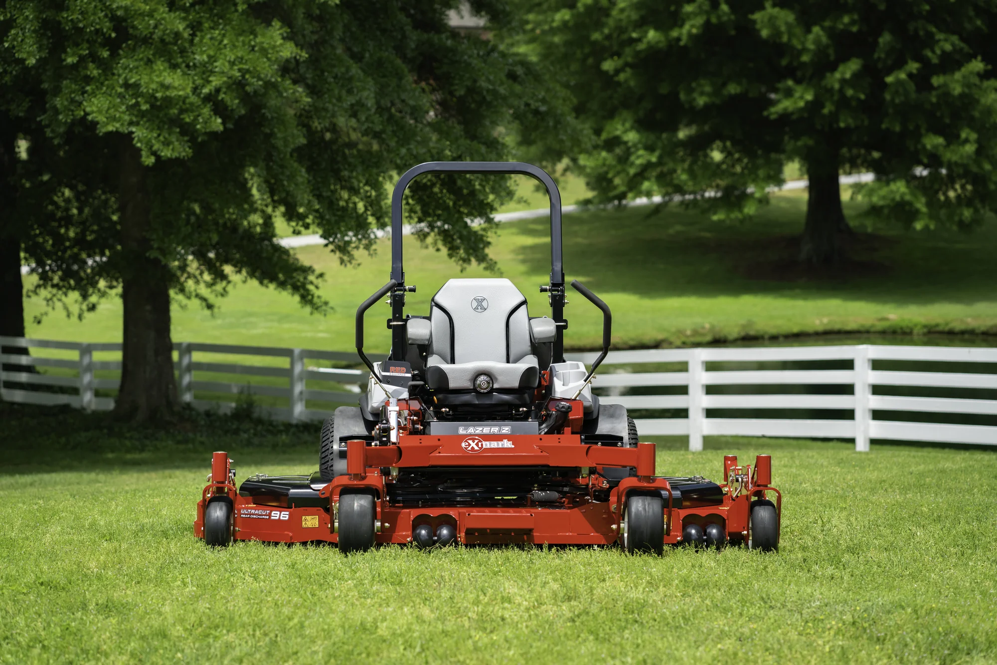 Exmark Lazer Z X Series Zero Turn Rider Lzx980Ekc96Rw0 Front View Mower On Lawn product image