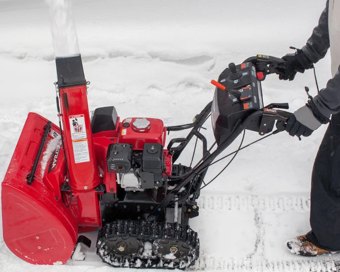 Honda Atd Series Two Stage Snow Blower Hss724Aatd Man Clearing Snow Overhead View product image