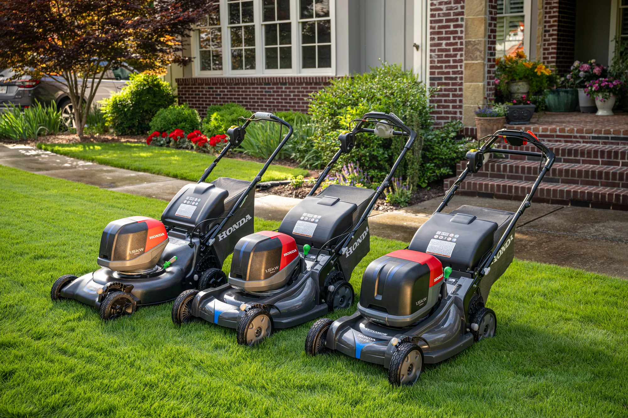 Honda Battery Powered Walk Behind Lawn Mower Front View Right Trio product image
