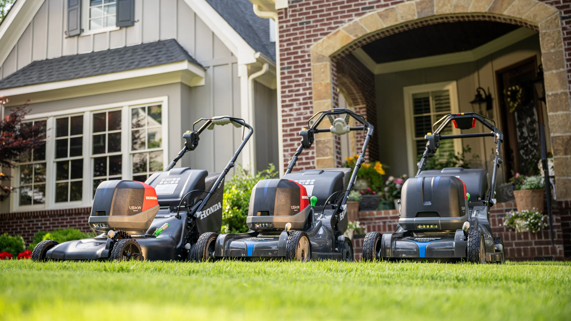 Honda Battery Powered Walk Behind Lawn Mower Front View Right Trio Family product image