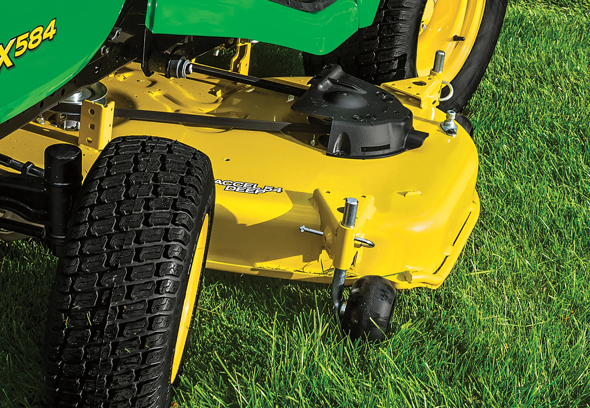 John Deere Select X500 Series Garden Tractor X584 John Deere X500 Select Series Lawn Tractor X584 Close Up Of Wheel And Deck product image