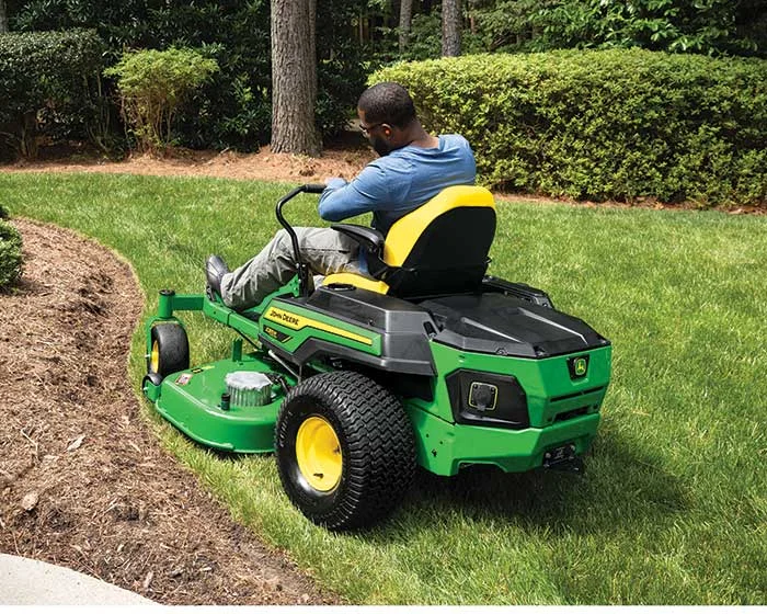 John Deere Ztrak 300 Electric Series Zero Turn Rider Z370R 42 Electric Man On Mower Back View product image