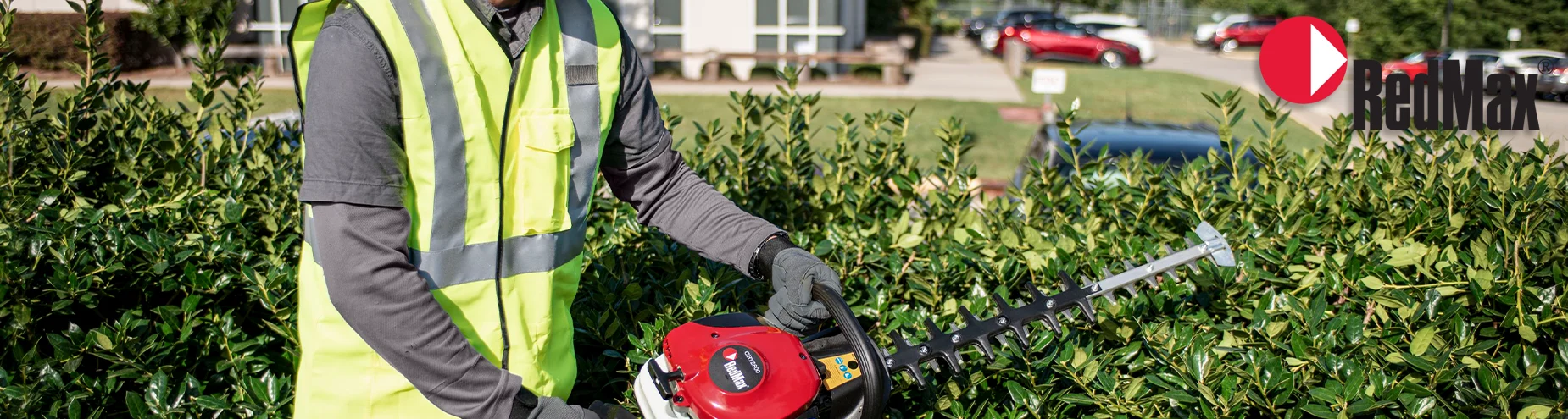Redmax Generic Banner Hedge Trimmer Man Trimming Bush