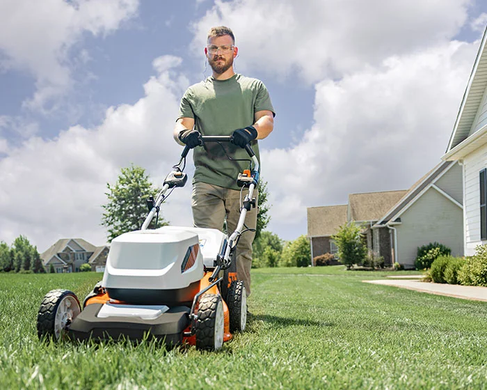 Stihl Walk Behind Lawn Mower RMA 348 Unit Stihl Walk Behind Lawn Mower Rma 348 V Unit Front View Man Pushing Mower product image
