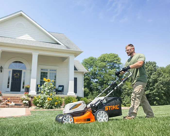 Stihl Walk Behind Lawn Mower RMA 348 Stihl Walk Behind Lawn Mower Rma 348 V Wide Angle Man Pushing Mower product image