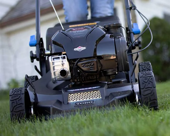 Toro Super Recycler Series Walk Behind Lawn Mower 21563 Front View Closeup Grass