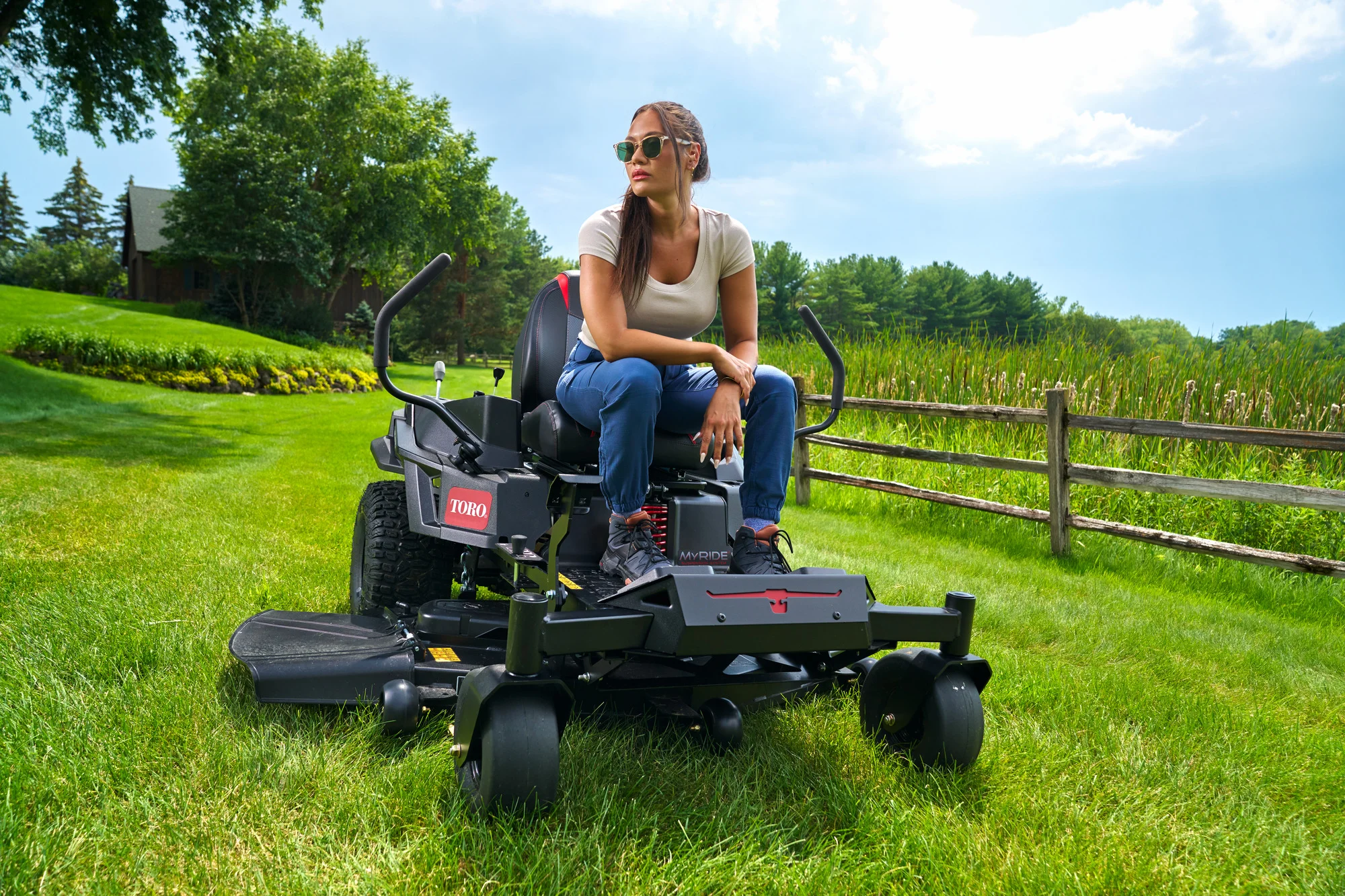 Toro Timecutter Max Havoc Myride Series Zero Turn Rider 77507 Woman Posing Mower product image