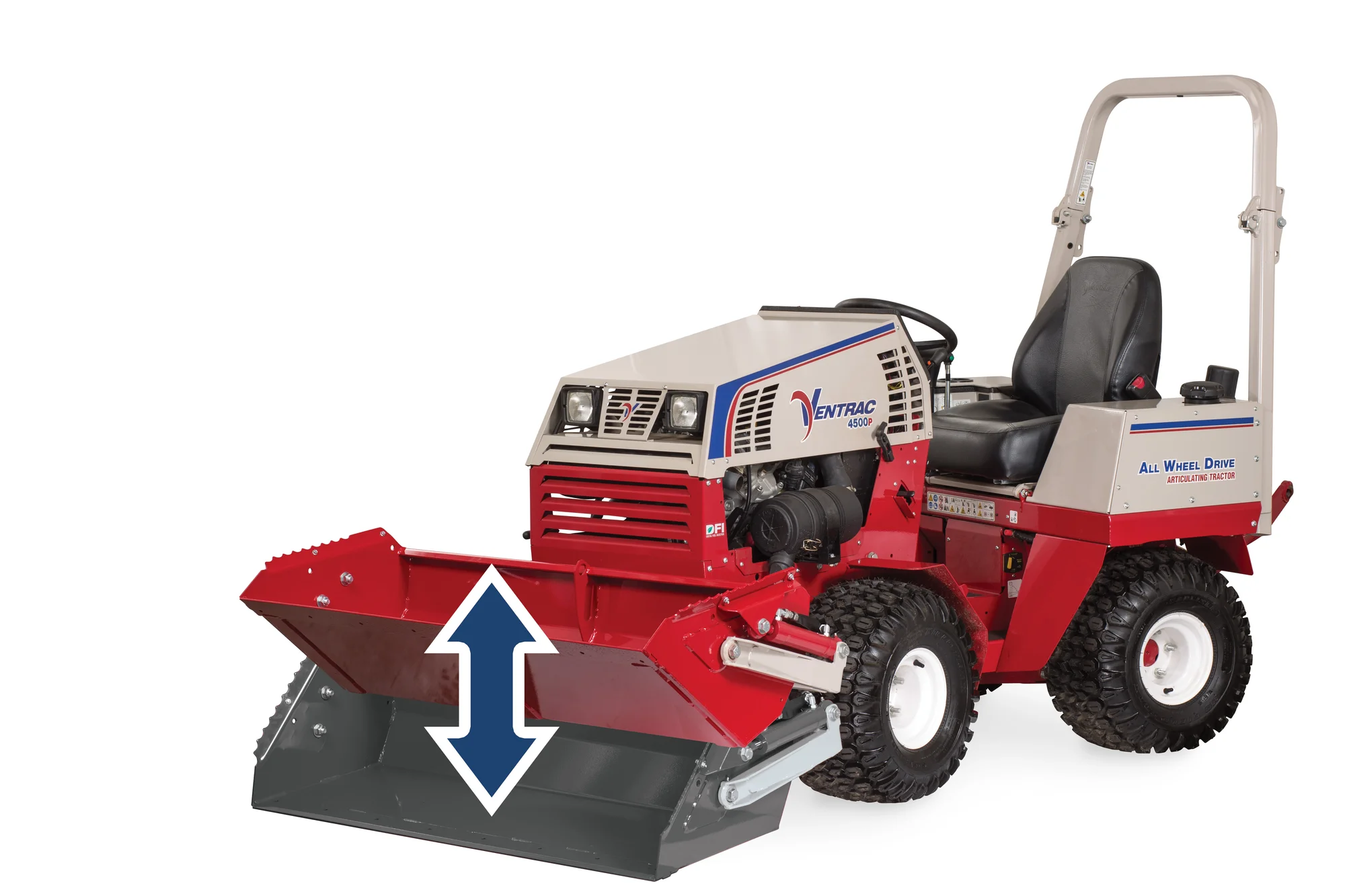 Ventrac P Series Compact Utility Tractors 4500P Front View Right Bucket Up And Down product image