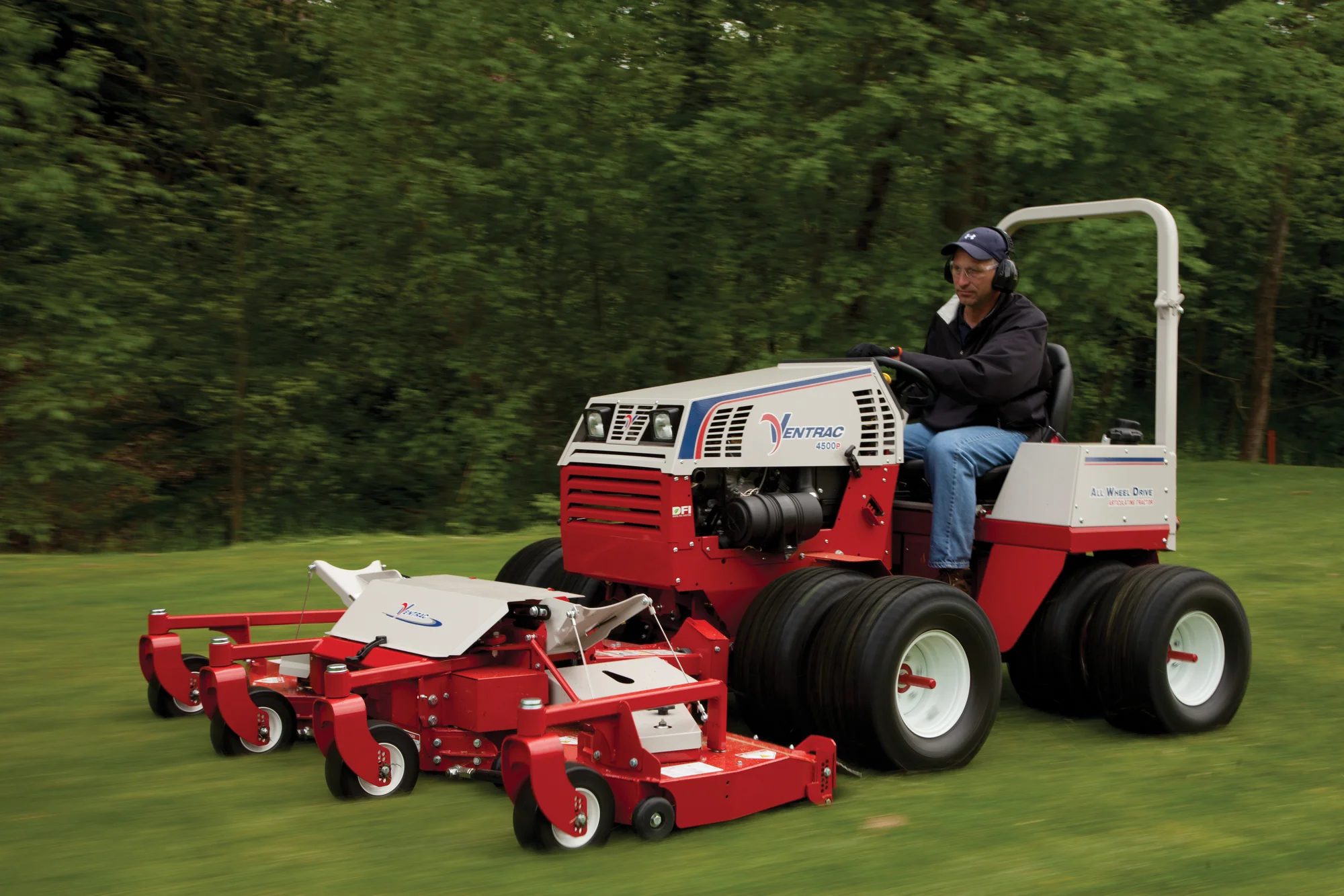 Used Ventrac 4500P All-Wheel Drive Articulating Tractor with 72 in Mower Deck TR5016FRTM Ventrac P Series Compact Utility Tractors 4500P Front View Right Man Using Mowing Deck product image