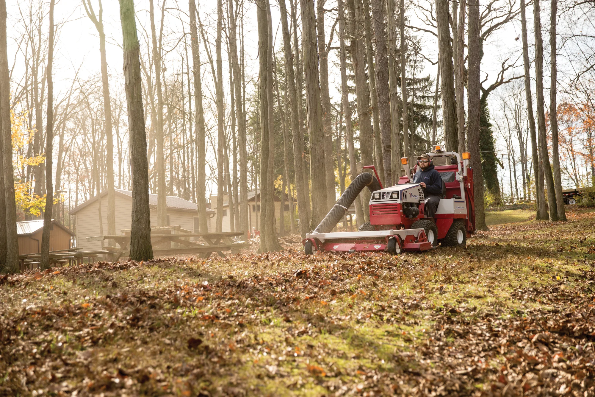 Ventrac P Series Compact Utility Tractors 4500P Front View Right Mowing And Vacuum product image