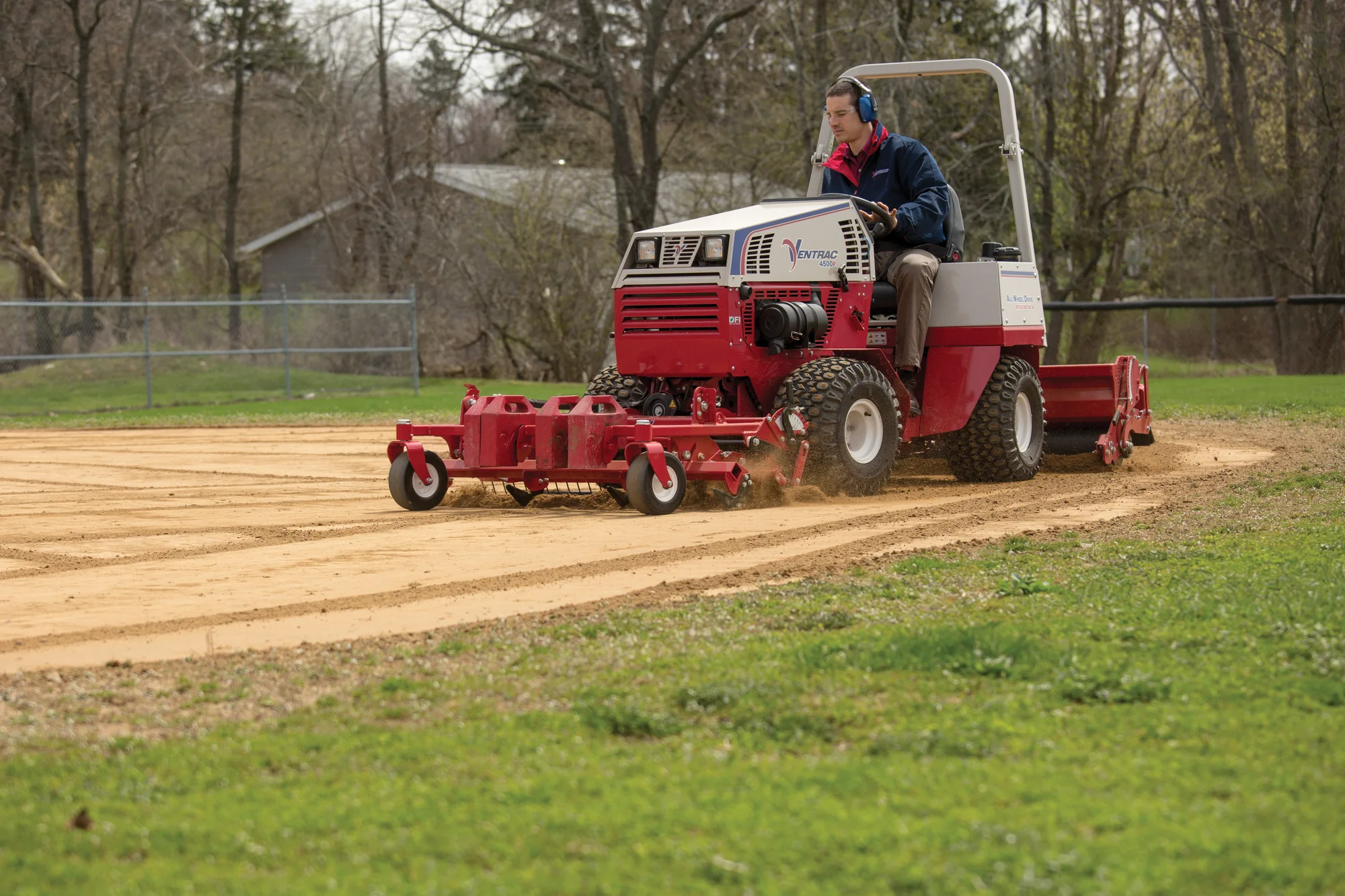 Ventrac P Series Compact Utility Tractors 4500P Front View Right On Baseball Diamond product image