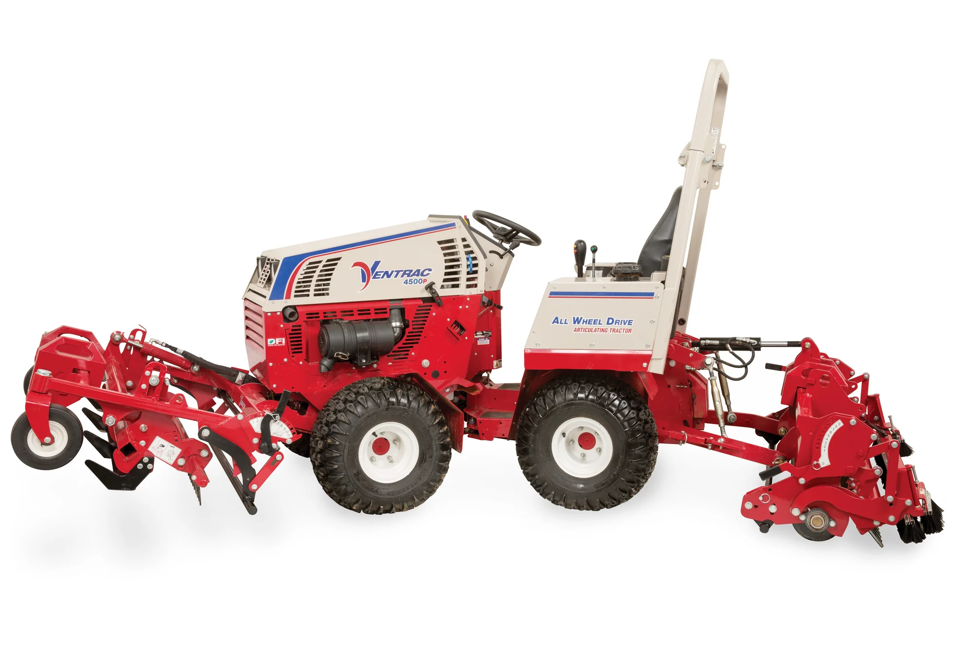 Used Ventrac 4500P All-Wheel Drive Articulating Tractor with 72 in Mower Deck TR5016FRTM Ventrac P Series Compact Utility Tractors 4500P Side View Right Attachments Front Raised product image