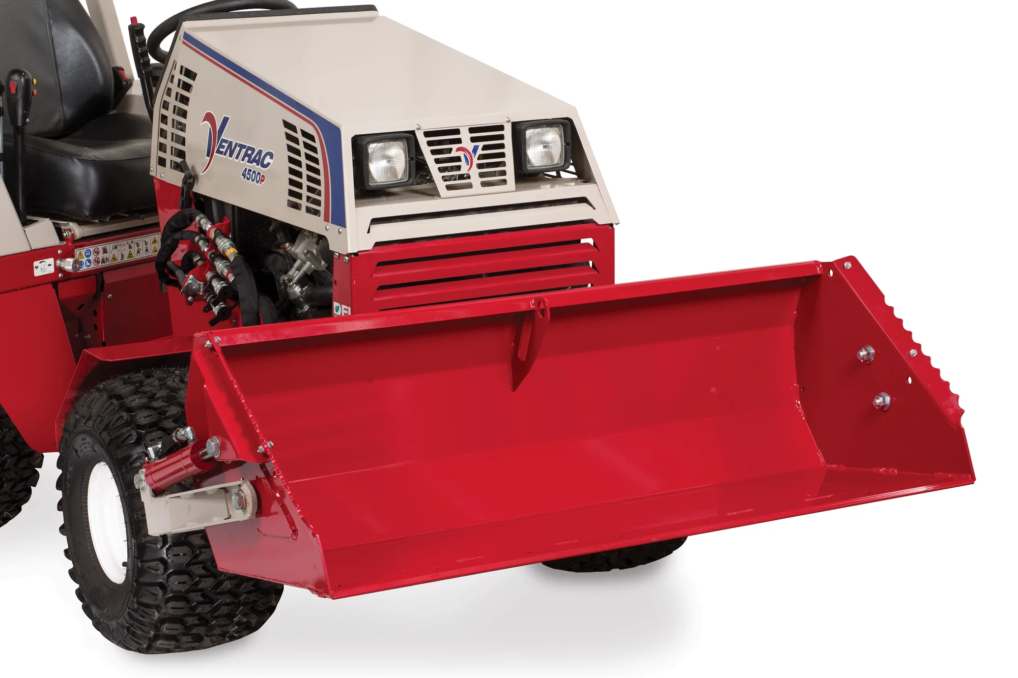 Ventrac P Series Compact Utility Tractors 4520P Front View Left Bucket Closeup product image