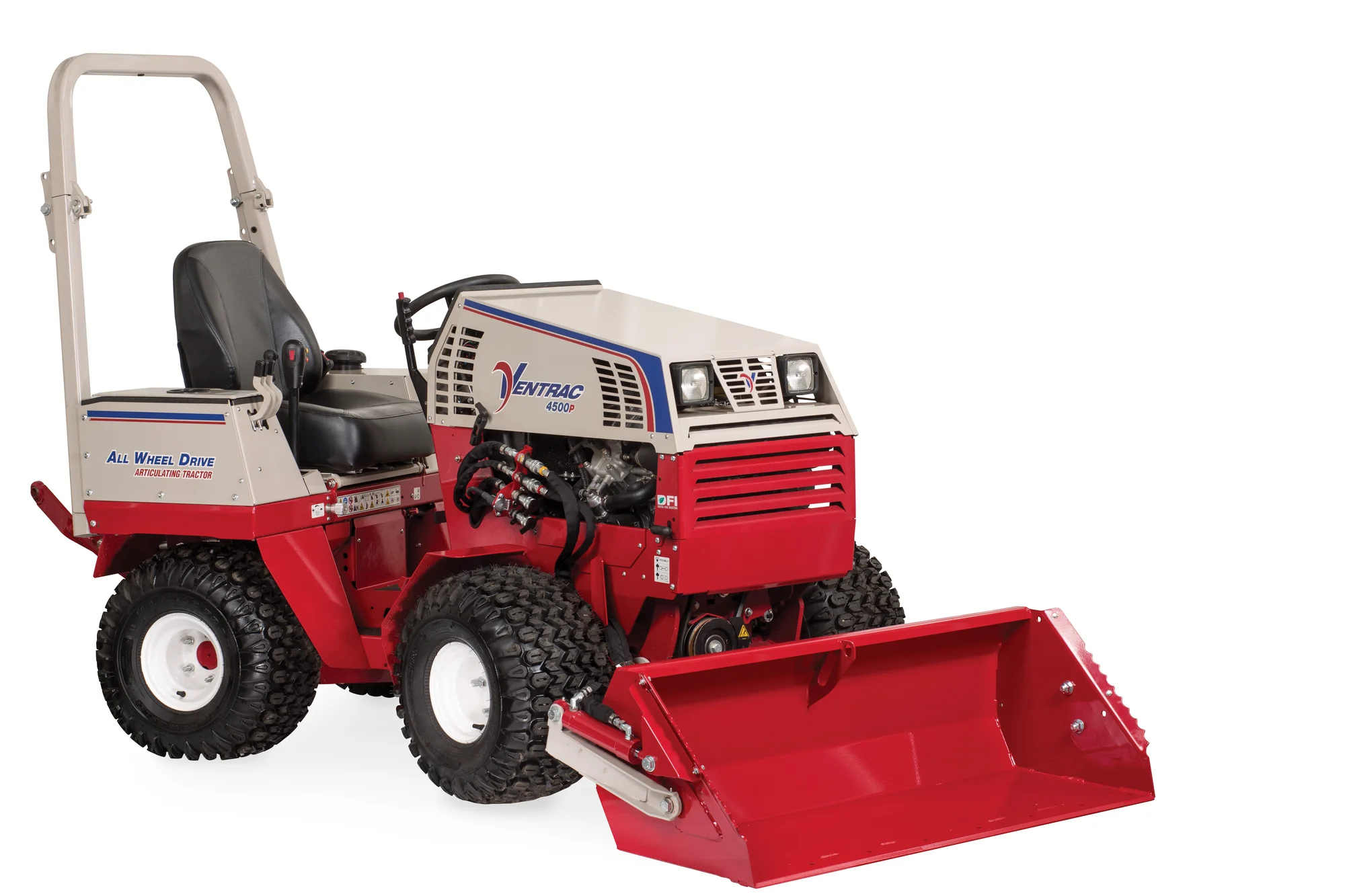 Ventrac P Series Compact Utility Tractors 4520P Front View Left Bucket Down product image