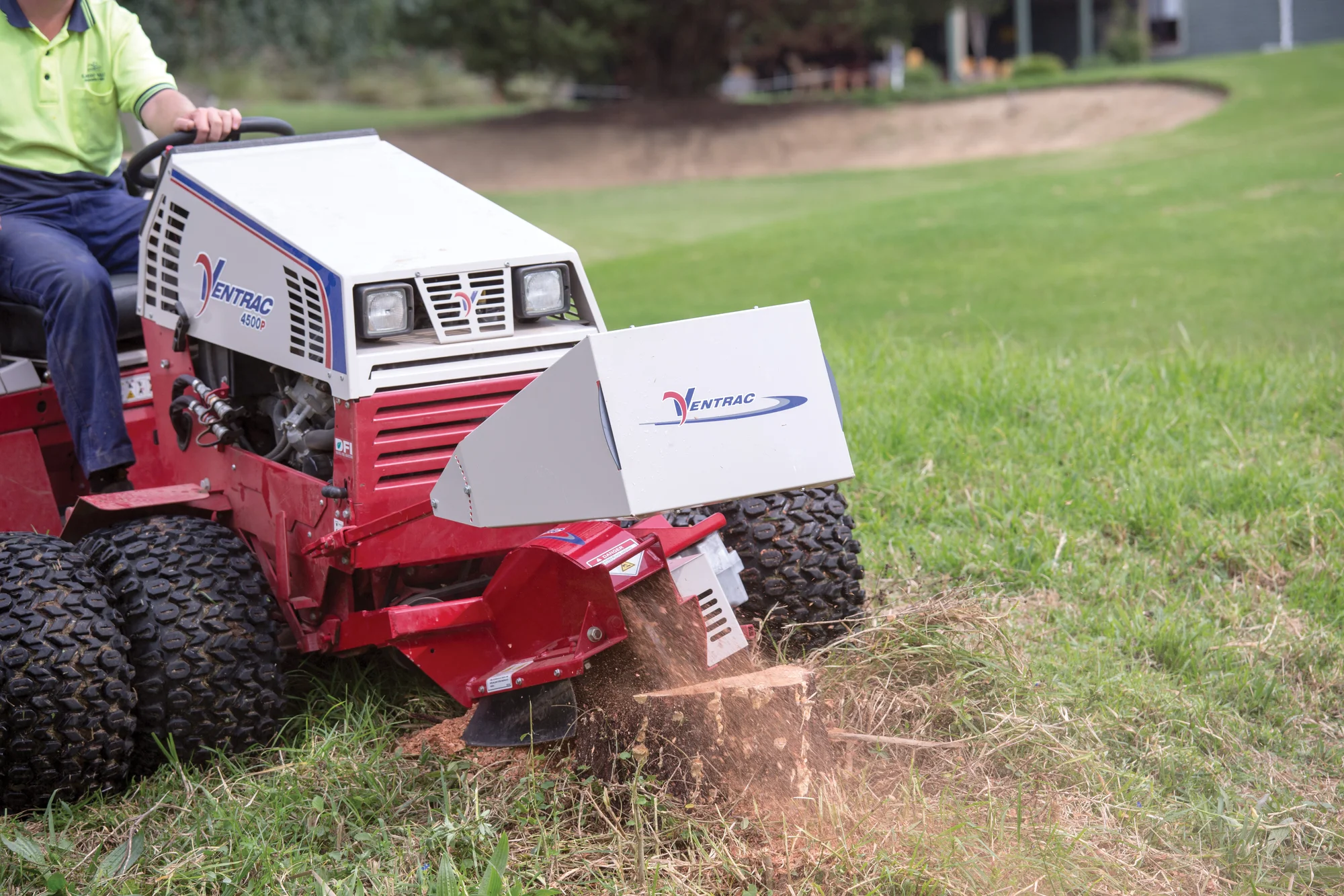 Ventrac 4520 Series Tractor 4520P Ventrac P Series Compact Utility Tractors 4520P Front View Left Closeup Stump Grinder product image