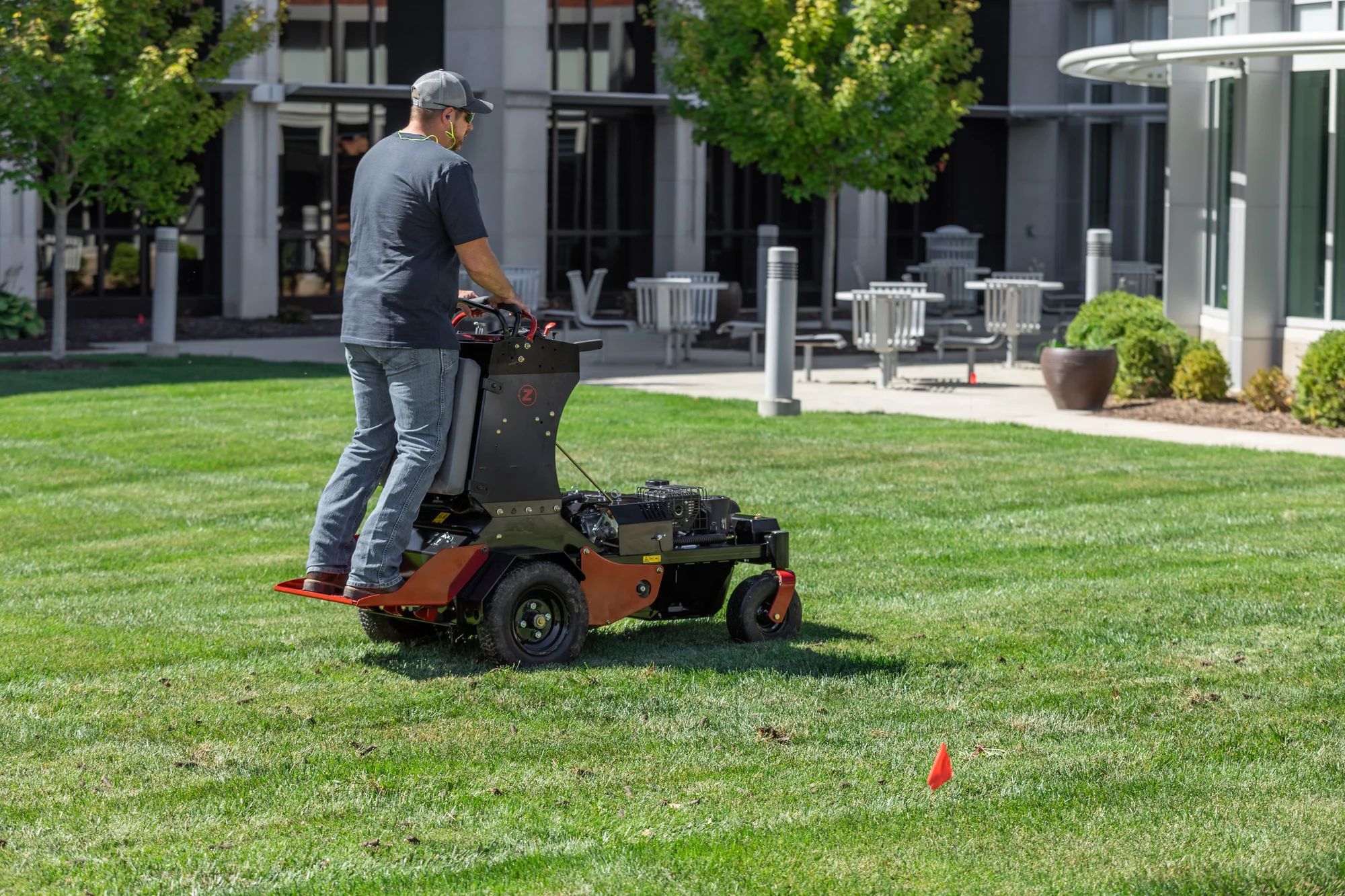 Z Turf Z Aerate 24 Stand On Aerator Za3624 Man Aerating Grass product image