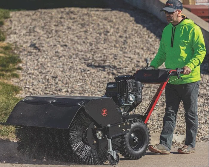 Z Turf Z Sweep Rotary Broom Zb4636 Man Cleaning Front View product image